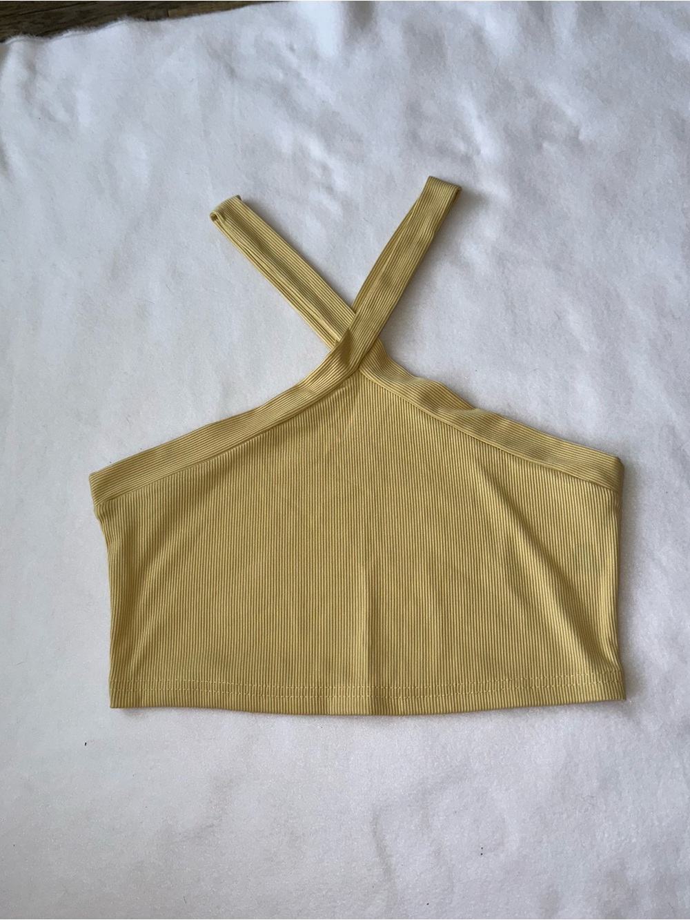 SHEIN Mustard Ribbed Cross-Strap Crop Top